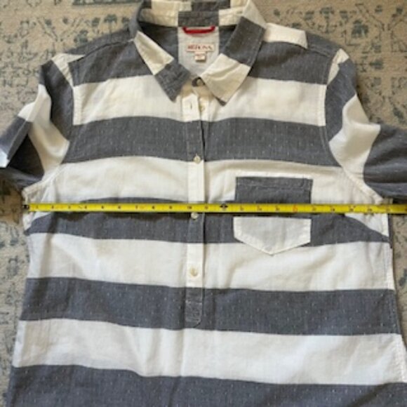 🧡3/15 Merona Gray White Stripe Long Sleeve Cotton Shirt Women's XXL/TTG - Picture 6 of 11